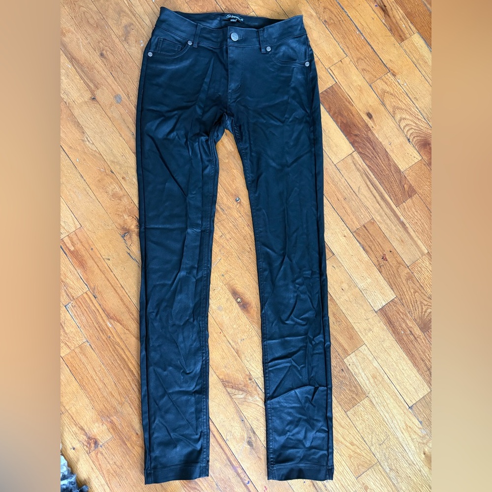 Vintage Black faux Leather skinny jeans disco punk rock & roll